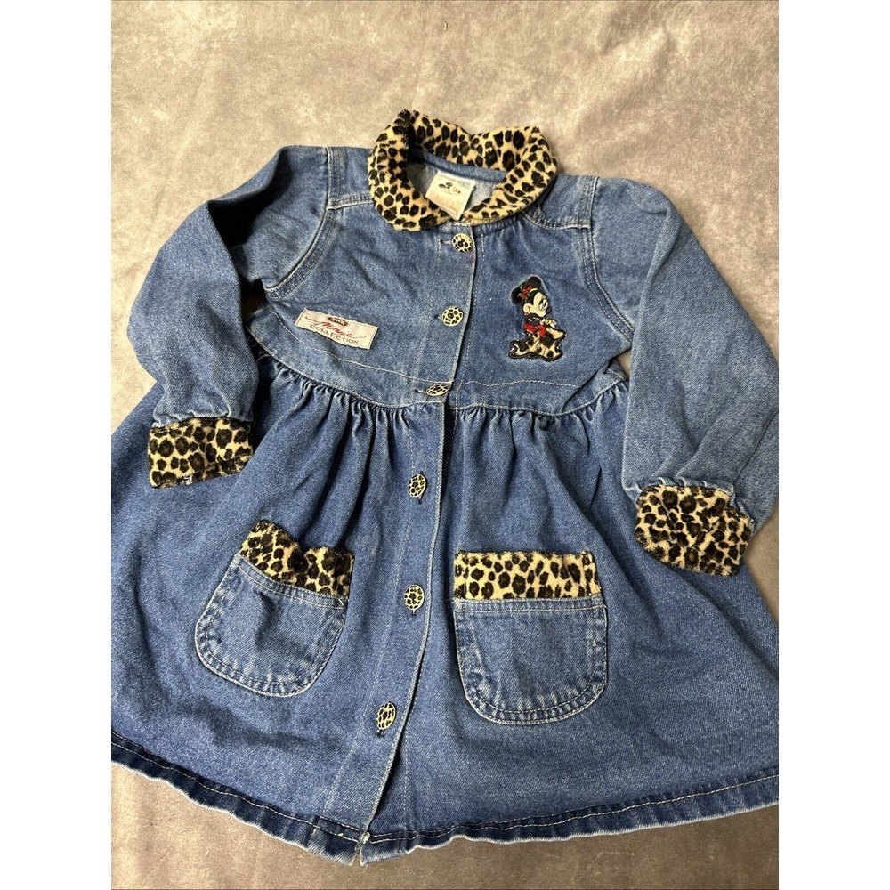 Rare Disney "The Minnie Collection" Denim Dress 3T Leopard Collar & Cuffs - Picture 1 of 7